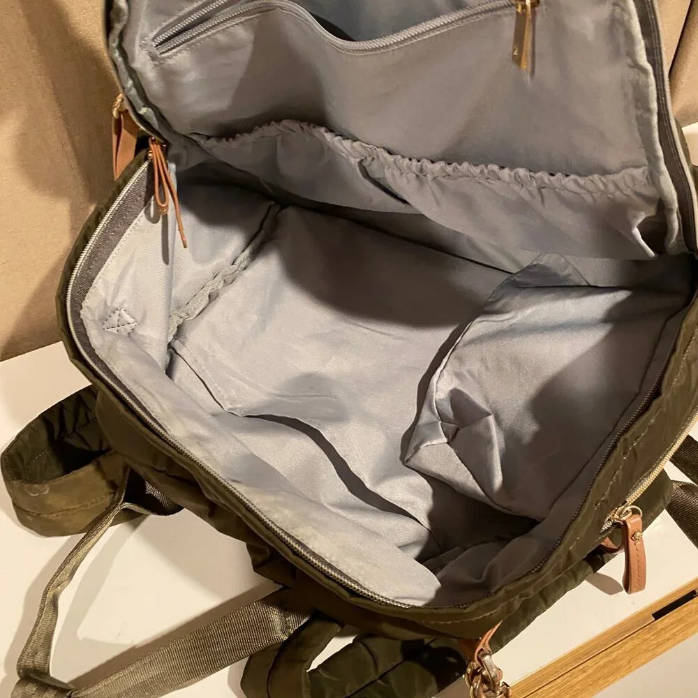 Skip Hop Chelsea 6-in-1 Diaper Backpack Bag Olive Green Quilted 14x16‎ (No Pad)
